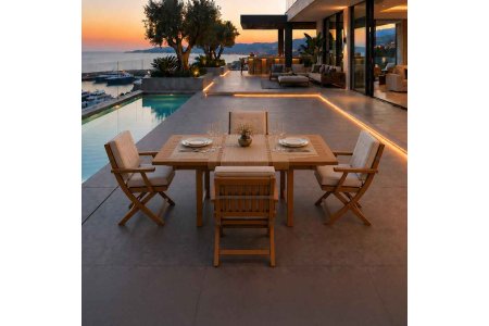 İlaveli Teak Bahçe Masa Takımı 140 Cm - Millennium Aksesuar & Bahçe Mobilyası